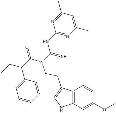 N-(4,6-DIMETHYL-2-PYRIMIDINYL)-N'-[2-(6-METHOXY-1H-INDOL-3-YL)ETHYL]-N'-(2-PHENYLBUTANOYL)GUANIDINE 结构式