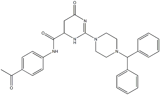 N-(4-ACETYLPHENYL)-2-(4-BENZHYDRYLPIPERAZIN-1-YL)-6-OXO-3,4,5,6-TETRAHYDROPYRIMIDINE-4-CARBOXAMIDE 结构式