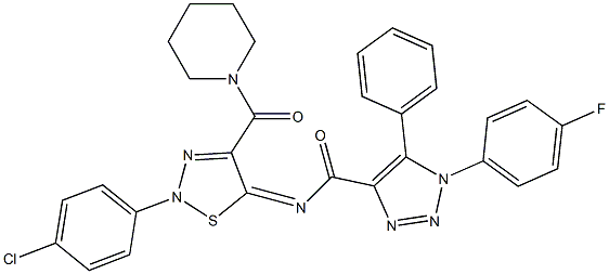 (Z)-N-(2-(4-CHLOROPHENYL)-4-(PIPERIDINE-1-CARBONYL)-1,2,3-THIADIAZOL-5(2H)-YLIDENE)-1-(4-FLUOROPHENYL)-5-PHENYL-1H-1,2,3-TRIAZOLE-4-CARBOXAMIDE 结构式