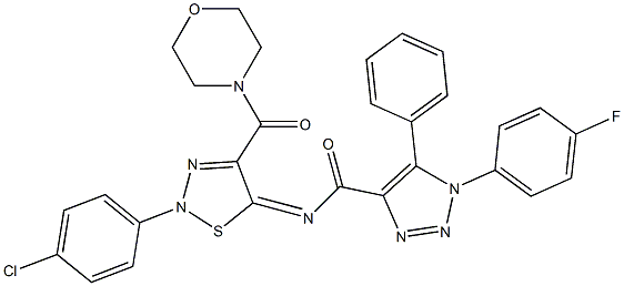 (Z)-N-(2-(4-CHLOROPHENYL)-4-(MORPHOLINE-4-CARBONYL)-1,2,3-THIADIAZOL-5(2H)-YLIDENE)-1-(4-FLUOROPHENYL)-5-PHENYL-1H-1,2,3-TRIAZOLE-4-CARBOXAMIDE 结构式