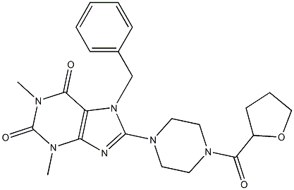 7-Benzyl-1,3-dimethyl-8-[4-(tetrahydrofuran-2-ylcarbonyl)piperazin-1-yl]-3,7-dihydro-1H-purine-2,6-dione 结构式