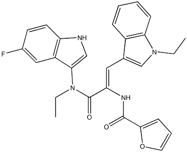 N-{(Z)-2-(1-ETHYL-1H-INDOL-3-YL)-1-[((5-FLUORO-1H-INDOL-3-YL)ETHYLAMINO)CARBONYL]VINYL}-2-FURAMIDE 结构式