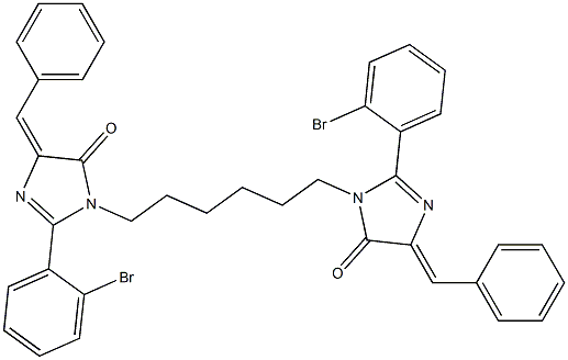 (E)-4-Benzylidene-1-(6-((Z)-4-benzylidene-2-(2-bromophenyl)-5-oxo-4,5-dihydroimidazol-1-yl)hexyl)-2-(2-bromophenyl)-1H-imidazol-5(4H)-one 结构式