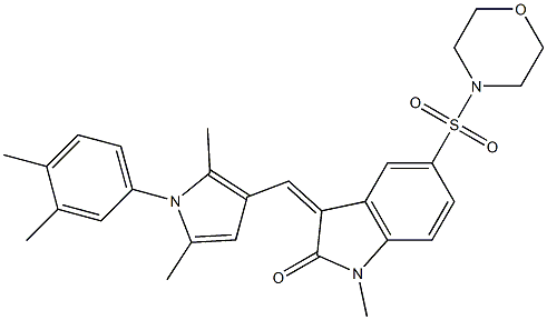 (Z)-3-((1-(3,4-Dimethylphenyl)-2,5-dimethyl-1H-pyrrol-3-yl)methylene)-1-methyl-5-(morpholinosulfonyl)indolin-2-one 结构式