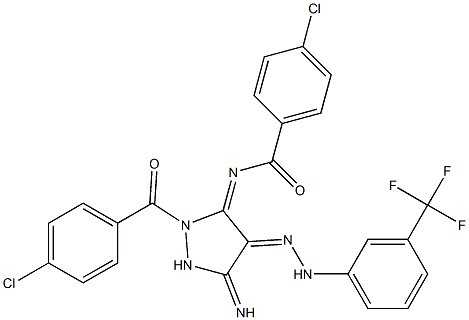 (E)-4-CHLORO-N-((E)-2-(4-CHLOROBENZOYL)-5-IMINO-4-(2-(3-(TRIFLUOROMETHYL)PHENYL)HYDRAZONO)PYRAZOLIDIN-3-YLIDENE)BENZAMIDE 结构式