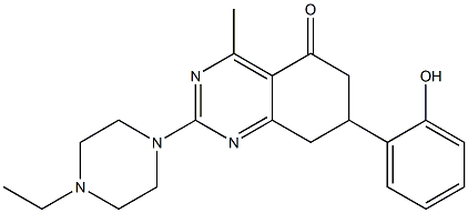 2-(4-Ethyl-1-piperazinyl)-7-(2-hydroxyphenyl)-4-methyl-7,8-dihydro-5(6H)-quinazolinone 结构式
