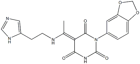 (5E)-1-(1,3-BENZODIOXOL-5-YL)-5-(1-{[2-(1H-IMIDAZOL-5-YL)ETHYL]AMINO}ETHYLIDENE)PYRIMIDINE-2,4,6(1H,3H,5H)-TRIONE 结构式