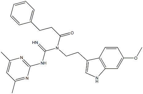 N-(4,6-DIMETHYL-2-PYRIMIDINYL)-N'-[2-(6-METHOXY-1H-INDOL-3-YL)ETHYL]-N'-(3-PHENYLPROPANOYL)GUANIDINE 结构式