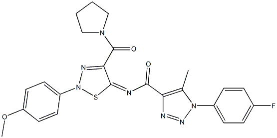 (Z)-1-(4-Fluorophenyl)-N-(2-(4-methoxyphenyl)-4-(pyrrolidine-1-carbonyl)-1,2,3-thiadiazol-5(2H)-ylidene)-5-methyl-1H-1,2,3-triazole-4-carboxamide 结构式