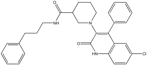 1-(6-CHLORO-2-OXO-4-PHENYL-1,2-DIHYDRO-3-QUINOLINYL)-N-(3-PHENYLPROPYL)-3-PIPERIDINECARBOXAMIDE 结构式