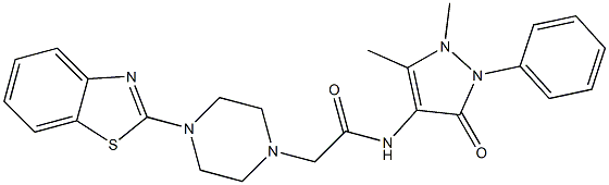 2-[4-(1,3-Benzothiazol-2-yl)-1-piperazinyl]-N-(1,5-dimethyl-3-oxo-2-phenyl-2,3-dihydro-1H-pyrazol-4-yl)acetamide 结构式