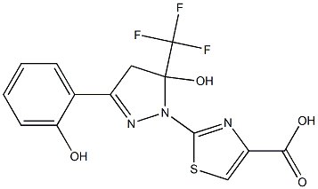 2-[5-Hydroxy-3-(2-hydroxyphenyl)-5-(trifluoromethyl)-4,5-dihydro-1H-pyrazol-1-yl]-1,3-thiazole-4-carboxylic acid 结构式