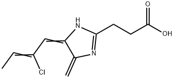 3-{4-[(E)-2-CHLORO-BUT-2-EN-(E)-YLIDENE]-5-METHYL-ENE-4,5-DIHYDRO-1H-IMIDAZOL-2-YL}-PROPIONIC ACID 结构式