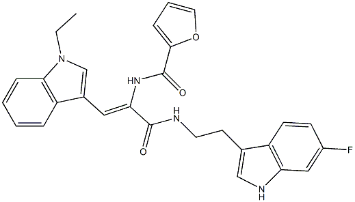 N-{(Z)-2-(1-ETHYL-1H-INDOL-3-YL)-1-[(((6-FLUORO-1H-INDOL-3-YL)ETHYL)AMINO)CARBONYL]VINYL}-2-FURAMIDE 结构式