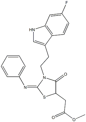 METHYL [(2E)-3-[2-(6-FLUORO-1H-INDOL-3-YL)ETHYL]-4-OXO-2-(PHENYLIMINO)-1,3-THIAZOLIDIN-5-YL]ACETATE 结构式