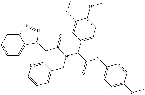 2-(2-(1H-Benzo[d][1,2,3]triazol-1-yl)-N-(pyridin-3-ylmethyl)acetamido)-2-(3,4-dimethoxyphenyl)-N-(4-methoxyphenyl)acetamide 结构式