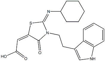 2-{2-(CYCLOHEXYLIMINO)-3-[2-(1H-INDOL-3-YL)ETHYL]-4-OXO-1,3-THIAZOLIDIN-5-YLIDENE}ACETIC ACID 结构式