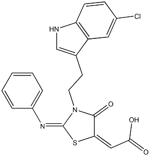 (2E)-[(2E)-3-[2-(5-Chloro-1H-indol-3-yl)ethyl]-4-oxo-2-(phenylimino)-1,3-thiazolidin-5-ylidene]acetic acid 结构式