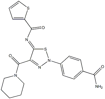 N-[(5Z)-2-[4-(AMINOCARBONYL)PHENYL]-4-(PIPERIDIN-1-YLCARBONYL)-1,2,3-THIADIAZOL-5(2H)-YLIDENE]THIOPHENE-2-CARBOXAMIDE 结构式