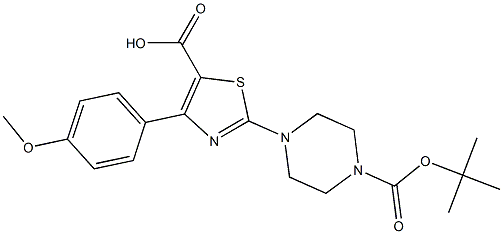 2-(4-(TERT-BUTOXYCARBONYL)PIPERAZIN-1-YL)-4-(4-METHOXYPHENYL)THIAZOLE-5-CARBOXYLIC ACID 结构式