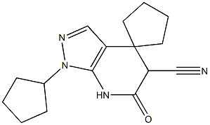 1'-CYCLOPENTYL-6'-OXO-1',5',6',7'-TETRAHYDROSPIRO[CYCLOPENTANE-1,4'-PYRAZOLO[3,4-B]PYRIDINE]-5'-CARBONITRILE 结构式