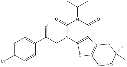 1-[2-(4-CHLOROPHENYL)-2-OXOETHYL]-3-ISOPROPYL-6,6-DIMETHYL-1,5,6,8-TETRAHYDRO-2H-PYRANO[4',3':4,5]THIENO[2,3-D]PYRIMIDINE-2,4(3H)-DIONE 结构式