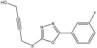 4-([5-(3-FLUOROPHENYL)-1,3,4-OXADIAZOL-2-YL]THIO)BUT-2-YN-1-OL 结构式