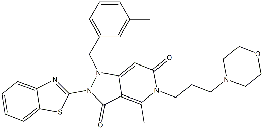 2-(BENZO[D]THIAZOL-2-YL)-4-METHYL-1-(3-METHYLBENZYL)-5-(3-MORPHOLINOPROPYL)-1,2-DIHYDRO-5H-PYRAZOLO[4,3-C]PYRIDINE-3,6-DIONE 结构式