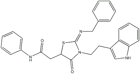 2-{3-[2-(1H-INDOL-3-YL)ETHYL]-2-BENZYLIMINO-4-OXO-1,3-THIAZOLIDIN-5-YL}-N-PHENYLACETAMIDE 结构式