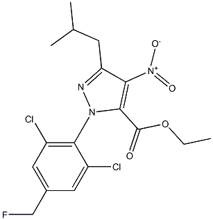 1-[2,6-DICHLORO-4-(FLUOROMETHYL)PHENYL]-3-(2-METHYLPROPYL)-4-NITRO-1H-PYRAZOLE-5-CARBOXYLIC ACID ETHYL ESTER 结构式