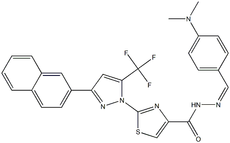 (Z)-N'-(4-(DIMETHYLAMINO)BENZYLIDENE)-2-(3-(NAPHTHALEN-2-YL)-5-(TRIFLUOROMETHYL)-1H-PYRAZOL-1-YL)THIAZOLE-4-CARBOHYDRAZIDE 结构式