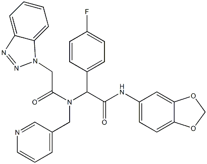 2-(2-(1H-BENZO[D][1,2,3]TRIAZOL-1-YL)-N-(PYRIDIN-3-YLMETHYL)ACETAMIDO)-N-(BENZO[D][1,3]DIOXOL-5-YL)-2-(4-FLUOROPHENYL)ACETAMIDE 结构式