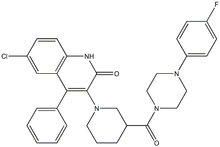 6-CHLORO-3-(3-(4-(4-FLUOROPHENYL)PIPERAZINE-1-CARBONYL)PIPERIDIN-1-YL)-4-PHENYLQUINOLIN-2(1H)-ONE 结构式