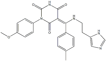 5-[(E)-{[2-(1H-IMIDAZOL-5-YL)ETHYL]AMINO}(4-METHYLPHENYL)METHYLIDENE]-1-(4-METHOXYPHENYL)-2,4,6(1H,3H,5H)-PYRIMIDINETRIONE 结构式