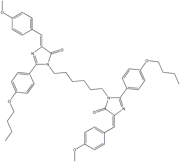 (Z)-2-(4-BUTOXYPHENYL)-1-(6-((E)-2-(4-BUTOXYPHENYL)-4-(4-METHOXYBENZYLIDENE)-5-OXO-4,5-DIHYDROIMIDAZOL-1-YL)HEXYL)-4-(4-METHOXYBENZYLIDENE)-1H-IMIDAZOL-5(4H)-ONE 结构式