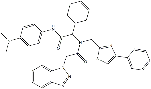 2-(2-(1H-BENZO[D][1,2,3]TRIAZOL-1-YL)-N-((4-PHENYLTHIAZOL-2-YL)METHYL)ACETAMIDO)-2-(CYCLOHEX-3-ENYL)-N-(4-(DIMETHYLAMINO)PHENYL)ACETAMIDE 结构式