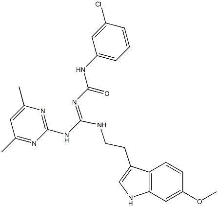 N-(3-CHLOROPHENYL)-N'-((E)-[(4,6-DIMETHYL-2-PYRIMIDINYL)AMINO]{[2-(6-METHOXY-1H-INDOL-3-YL)ETHYL]AMINO}METHYLIDENE)UREA 结构式