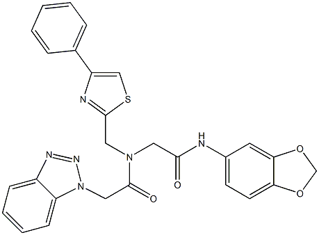 2-(1H-BENZO[D][1,2,3]TRIAZOL-1-YL)-N-(2-(BENZO[D][1,3]DIOXOL-5-YLAMINO)-2-OXOETHYL)-N-((4-PHENYLTHIAZOL-2-YL)METHYL)ACETAMIDE 结构式