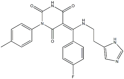 (E)-5-((2-(1H-IMIDAZOL-5-YL)ETHYLAMINO)(4-FLUOROPHENYL)METHYLENE)-1-P-TOLYLPYRIMIDINE-2,4,6(1H,3H,5H)-TRIONE 结构式