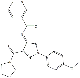 N-[(5Z)-2-(4-METHOXYPHENYL)-4-(PYRROLIDIN-1-YLCARBONYL)-1,2,3-THIADIAZOL-5(2H)-YLIDENE]NICOTINAMIDE 结构式