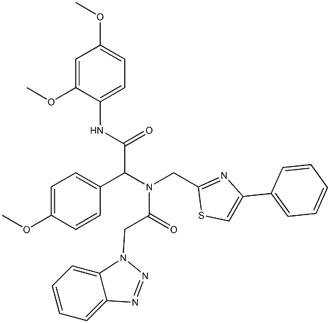 2-(2-(1H-BENZO[D][1,2,3]TRIAZOL-1-YL)-N-((4-PHENYLTHIAZOL-2-YL)METHYL)ACETAMIDO)-N-(2,4-DIMETHOXYPHENYL)-2-(4-METHOXYPHENYL)ACETAMIDE 结构式