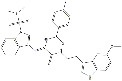 (Z)-N-(1-(1-(N,N-DIMETHYLSULFAMOYL)-1H-INDOL-3-YL)-3-(2-(5-METHOXY-1H-INDOL-3-YL)ETHYLAMINO)-3-OXOPROP-1-EN-2-YL)-4-METHYLBENZAMIDE 结构式