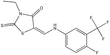 3-ETHYL-5-(((4-FLUORO-3-(TRIFLUOROMETHYL)PHENYL)AMINO)METHYLENE)-2-THIOXO-1,3-THIAZOLIDIN-4-ONE 结构式