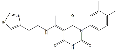 (5E)-1-(3,4-Dimethylphenyl)-5-(1-{[2-(1H-imidazol-4-yl)ethyl]amino}ethylidene)pyrimidine-2,4,6(1H,3H,5H)-trione 结构式