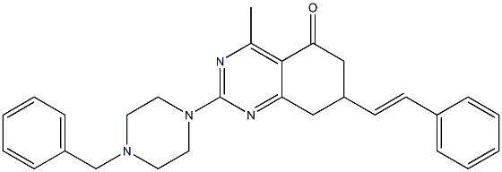 (E)-2-(4-Benzylpiperazin-1-yl)-4-methyl-7-styryl-7,8-dihydroquinazolin-5(6H)-one 结构式