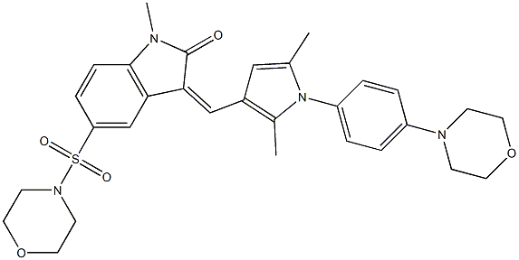 (Z)-3-((2,5-DIMETHYL-1-(4-MORPHOLINOPHENYL)-1H-PYRROL-3-YL)METHYLENE)-1-METHYL-5-(MORPHOLINOSULFONYL)INDOLIN-2-ONE 结构式