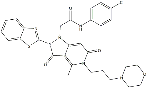 2-(2-(Benzo[d]thiazol-2-yl)-4-methyl-5-(3-morpholinopropyl)-3,6-dioxo-2,3,5,6-tetrahydropyrazolo[4,3-c]pyridin-1-yl)-N-(4-chlorophenyl)acetamide 结构式