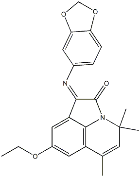 (E)-1-(Benzo[d][1,3]dioxol-5-ylimino)-8-ethoxy-4,4,6-trimethyl-1H-pyrrolo[3,2,1-ij]quinolin-2(4H)-one 结构式