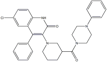 6-CHLORO-4-PHENYL-3-(3-(4-PHENYLPIPERAZINE-1-CARBONYL)PIPERIDIN-1-YL)QUINOLIN-2(1H)-ONE 结构式