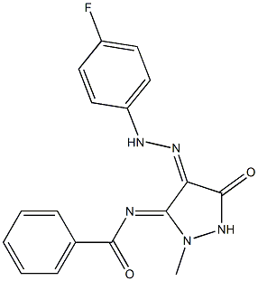 N-{(3Z,4E)-4-[(4-FLUOROPHENYL)HYDRAZONO]-2-METHYL-5-OXOPYRAZOLIDIN-3-YLIDENE}BENZAMIDE 结构式